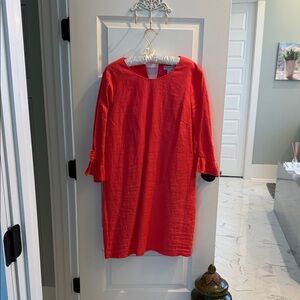 Neiman Marcus Bold Coral Long Sleeve Dress